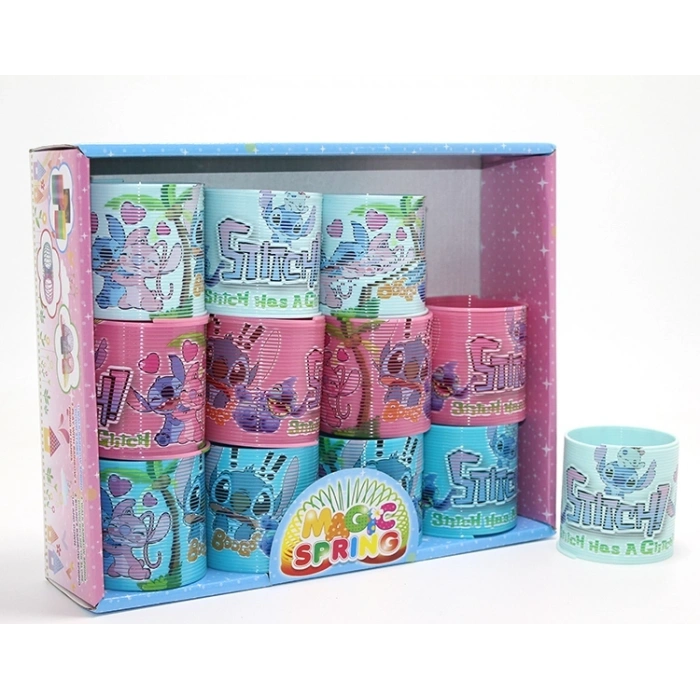 Stitch Baskılı Magic Spring Stres Yayı - Standlı Pembe Ve Mavi Renk 12li Seti Alk3986