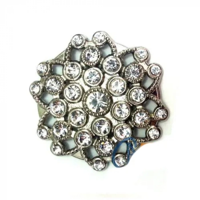 Taşlı Yuvarlak Broş, Sandık Süsü 4,5 Cm - Nikel, 1 Adet
