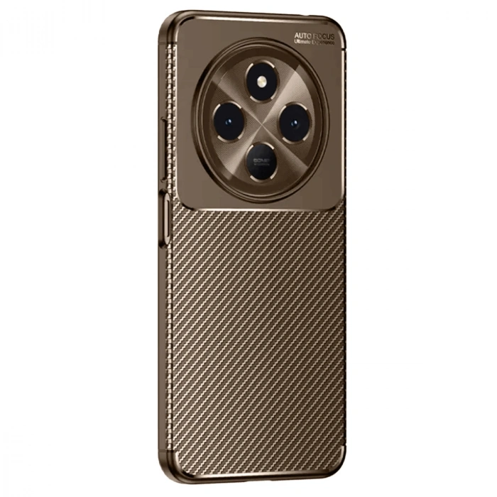 Tecno Spark 30 Kılıf Auto Focus Karbon Kapak - Kahverengi