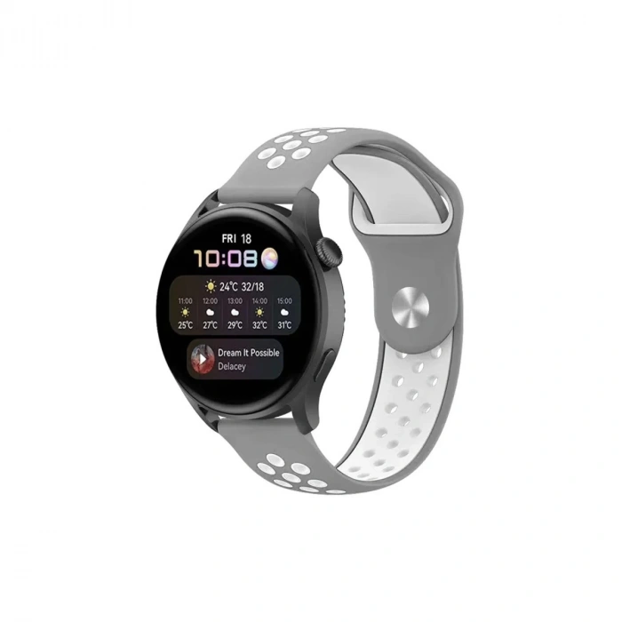 Watch 20mm Spor Delikli Kordon (saat Değildir) - Gri-beyaz