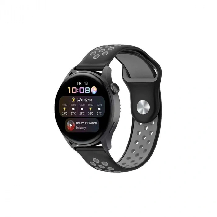 Watch 20mm Spor Delikli Kordon (saat Değildir) - Siyah-gri