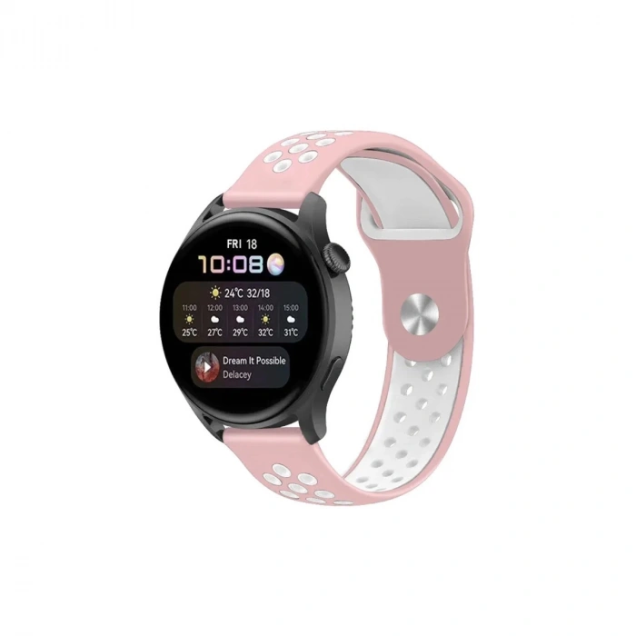 Watch 22mm Spor Delikli Kordon (saat Değildir) - Pembe-beyaz