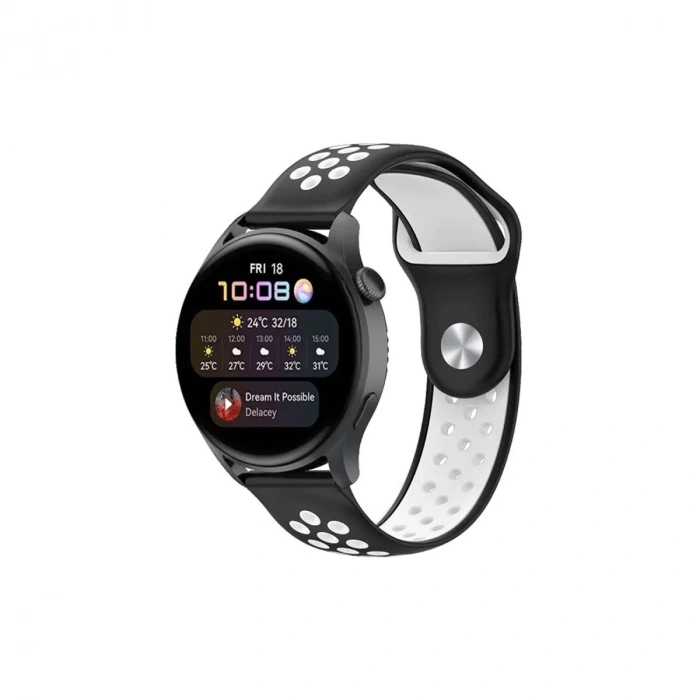Watch 22mm Spor Delikli Kordon (saat Değildir) - Siyah-beyaz