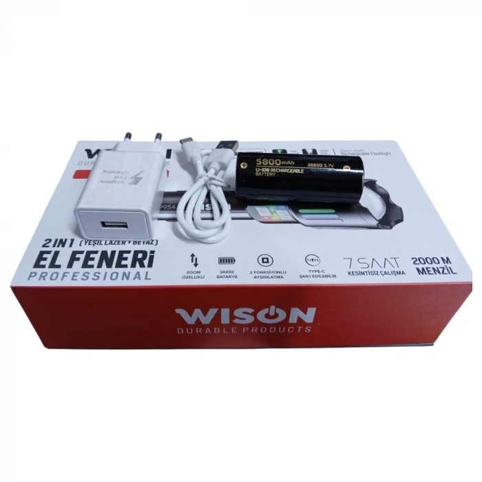 Wison Ws-9954 25w  Zoomlu Yeşil Lazerli Metal Şarjlı El Feneri