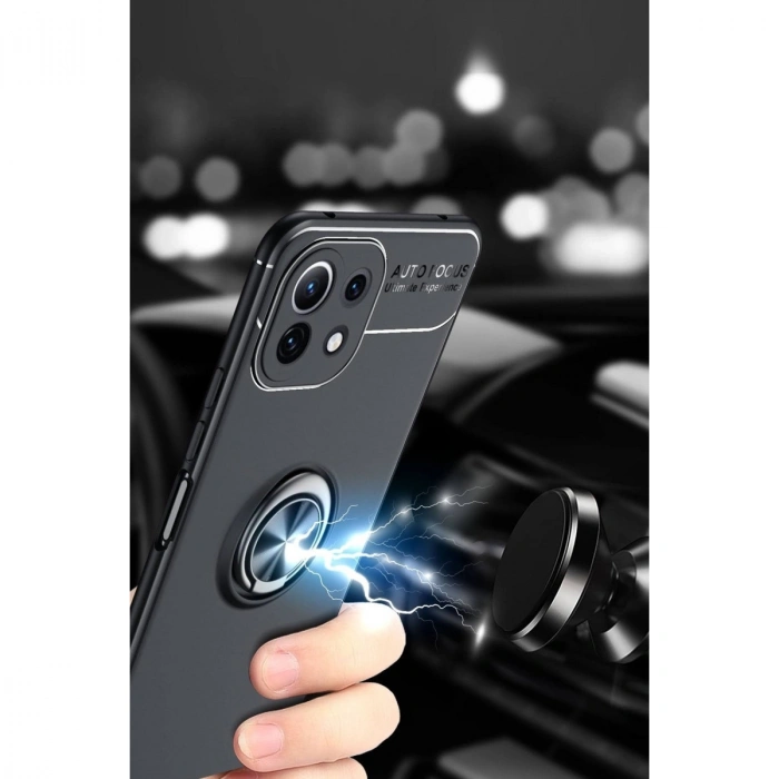 Xiaomi Mi 11 Lite Kılıf Range Yüzüklü Silikon - Siyah-gold