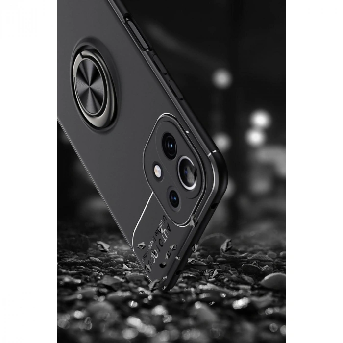 Xiaomi Mi 11 Lite Kılıf Range Yüzüklü Silikon - Siyah-gold