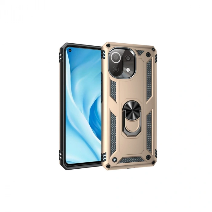 Xiaomi Mi 11 Lite Kılıf Sofya Yüzüklü Silikon Kapak - Gold