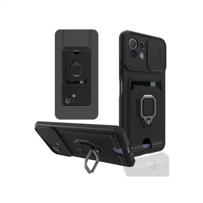 Xiaomi Mi 11 Lite Kılıf Zuma Kartvizitli Yüzüklü Silikon - Siyah