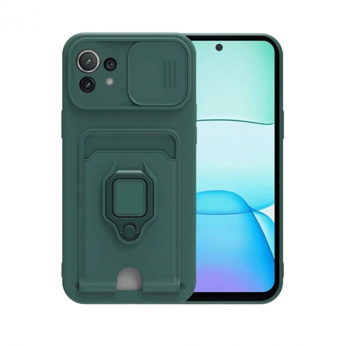 Xiaomi Mi 11 Lite Kılıf Zuma Kartvizitli Yüzüklü Silikon - Yeşil