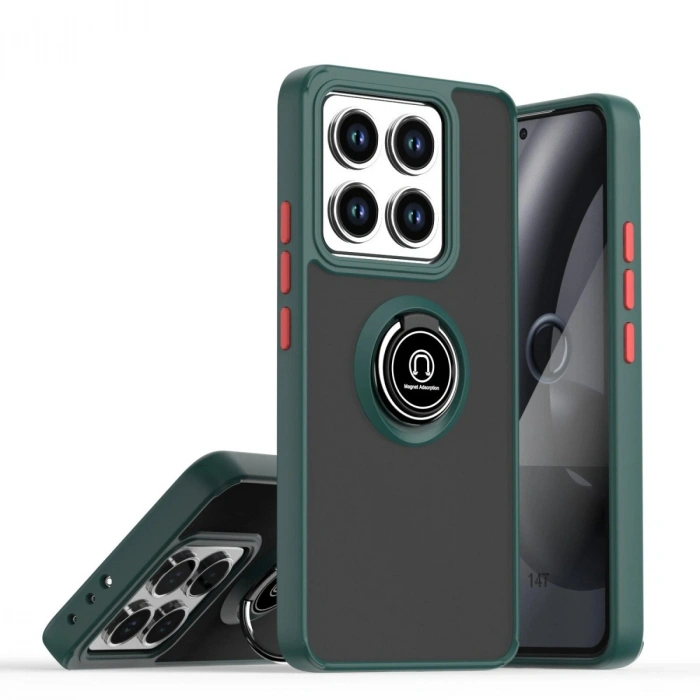 Xiaomi Mi 14t Pro Kılıf Montreal Yüzüklü Silikon Kapak - Yeşil
