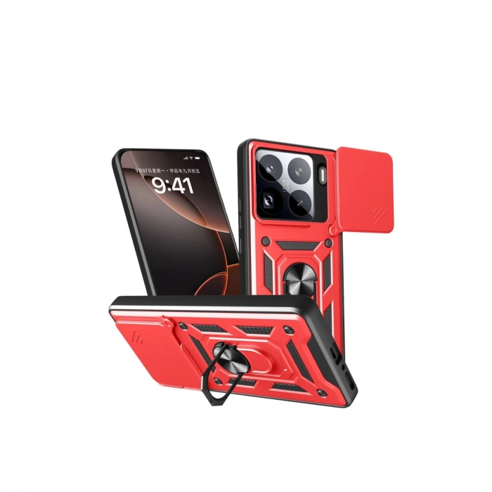 Xiaomi Mi 15 Pro Kılıf Pars Lens Yüzüklü Silikon - Kırmızı