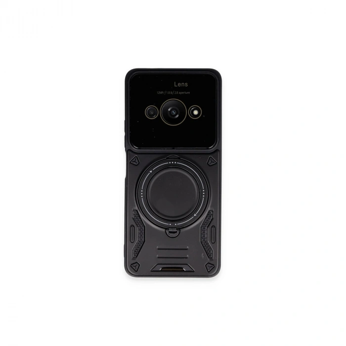 Xiaomi Poco C61 Kılıf Joy Lens Standlı Kapak - Siyah
