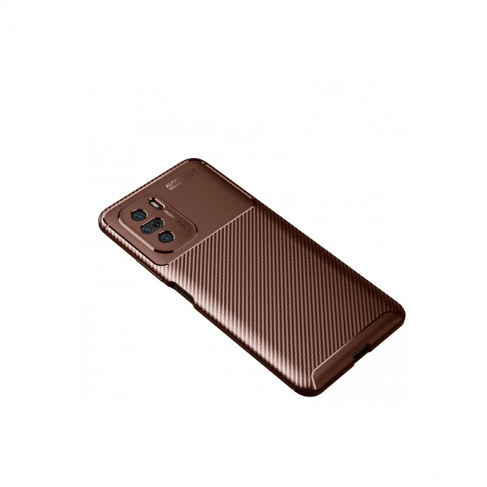 Xiaomi Poco F3 Kılıf Auto Focus Karbon Kapak - Kahverengi