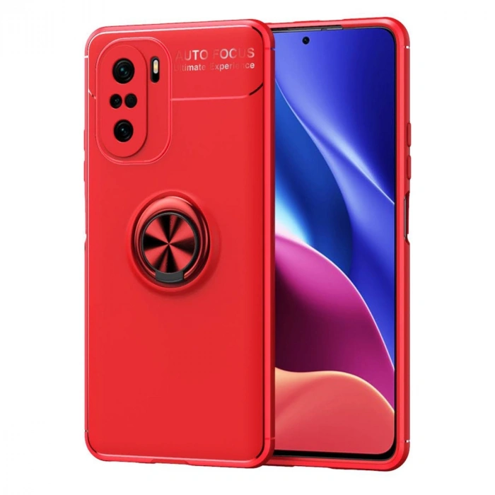Xiaomi Poco F3 Kılıf Range Yüzüklü Silikon - Kırmızı