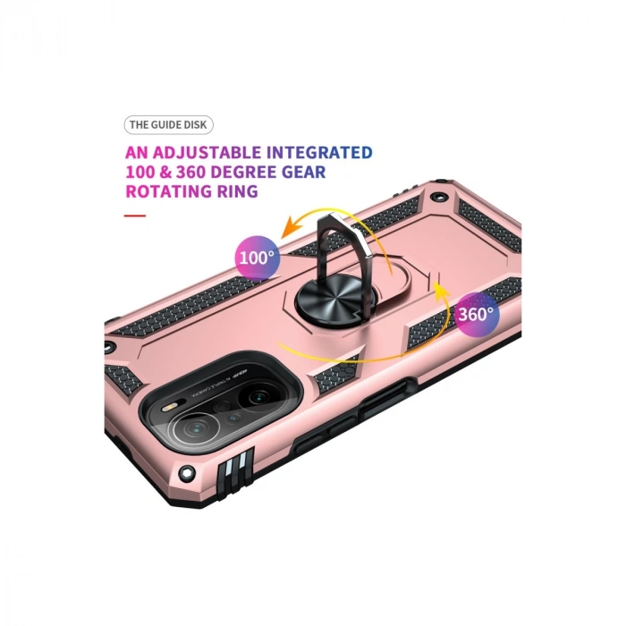 Xiaomi Poco F3 Kılıf Sofya Yüzüklü Silikon Kapak - Rose