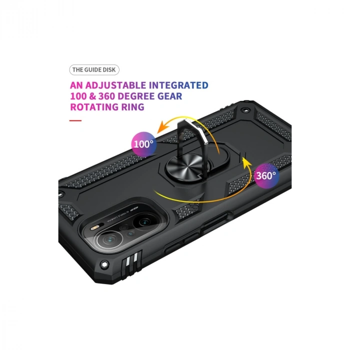 Xiaomi Poco F3 Kılıf Sofya Yüzüklü Silikon Kapak - Siyah