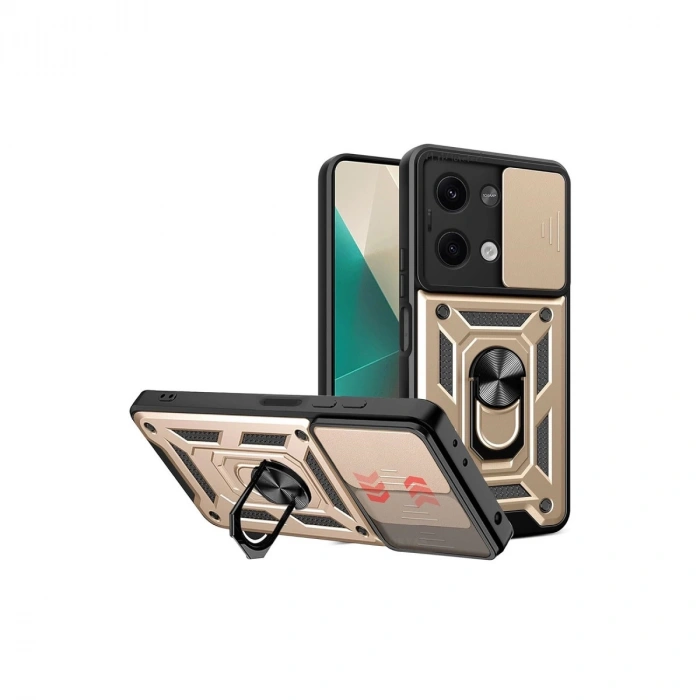 Xiaomi Poco X6 Kılıf Pars Lens Yüzüklü Silikon - Gold