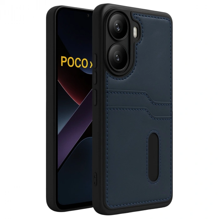 Xiaomi Poco X7 Pro Kılıf Sara Kartvizitli Deri Kılıf - Lacivert