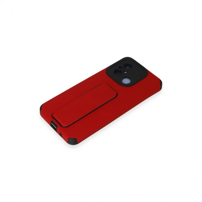 Xiaomi Redmi 12c Kılıf Mega Standlı Silikon - Kırmızı
