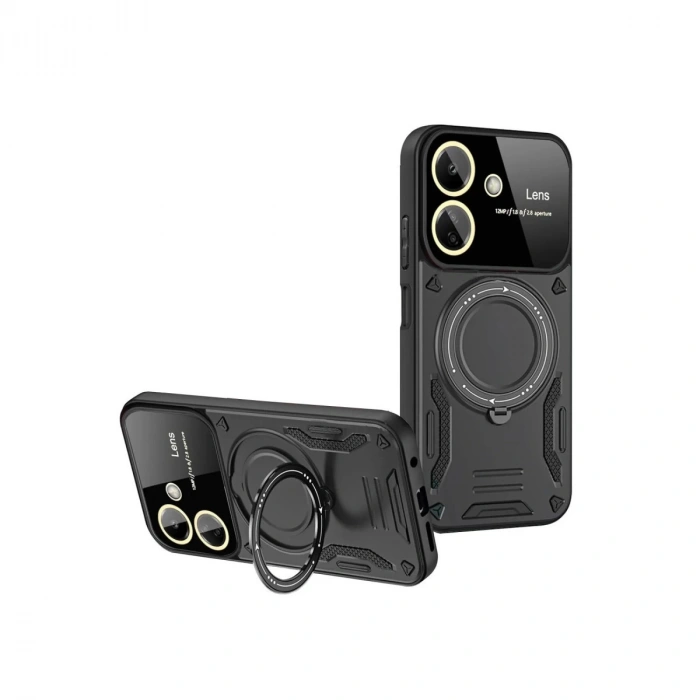 Xiaomi Redmi 13c Kılıf Joy Lens Standlı Kapak - Siyah