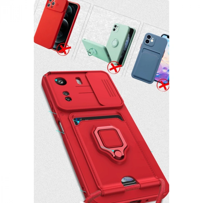 Xiaomi Redmi 13c Kılıf Zuma Kartvizitli Yüzüklü Silikon - Siyah