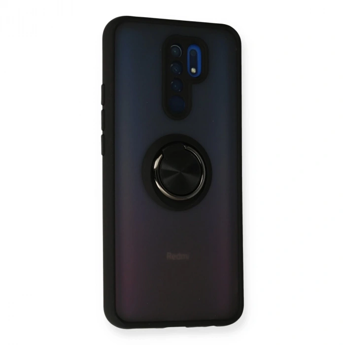Xiaomi Redmi 9 Kılıf Montreal Yüzüklü Silikon Kapak - Siyah
