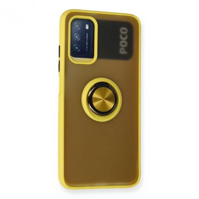 Xiaomi Redmi 9t Kılıf Montreal Yüzüklü Silikon Kapak - Sarı