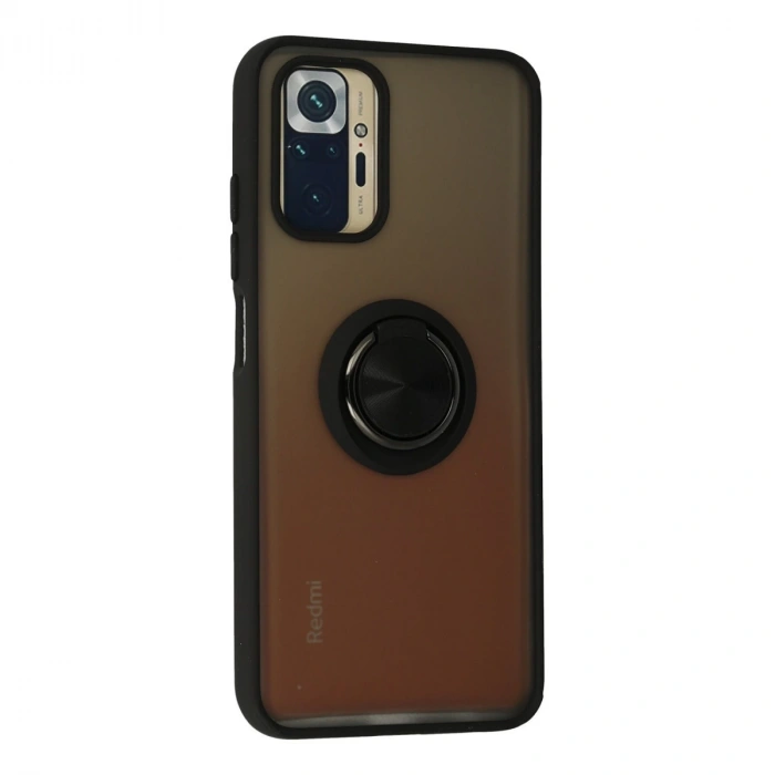 Xiaomi Redmi Note 10 Kılıf Montreal Yüzüklü Silikon Kapak - Siyah