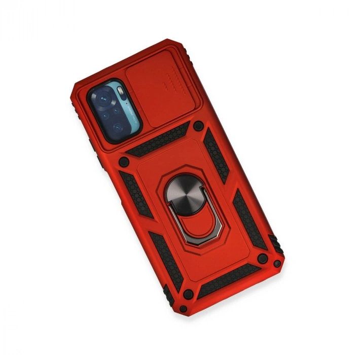 Xiaomi Redmi Note 10 Kılıf Pars Lens Yüzüklü Silikon - Kırmızı