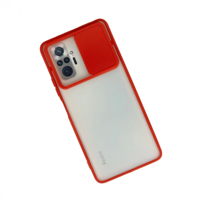 Xiaomi Redmi Note 10 Pro Kılıf Palm Buzlu Kamera Sürgülü Silikon - Kırmızı