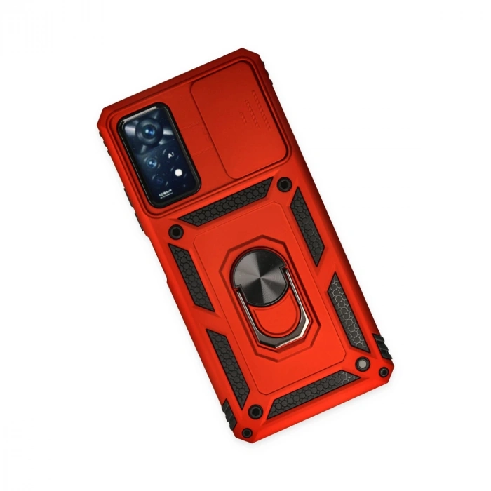 Xiaomi Redmi Note 11 Pro Kılıf Pars Lens Yüzüklü Silikon - Kırmızı