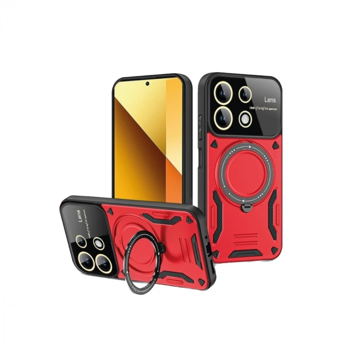 Xiaomi Redmi Note 13 4g Kılıf Joy Lens Standlı Kapak - Kırmızı