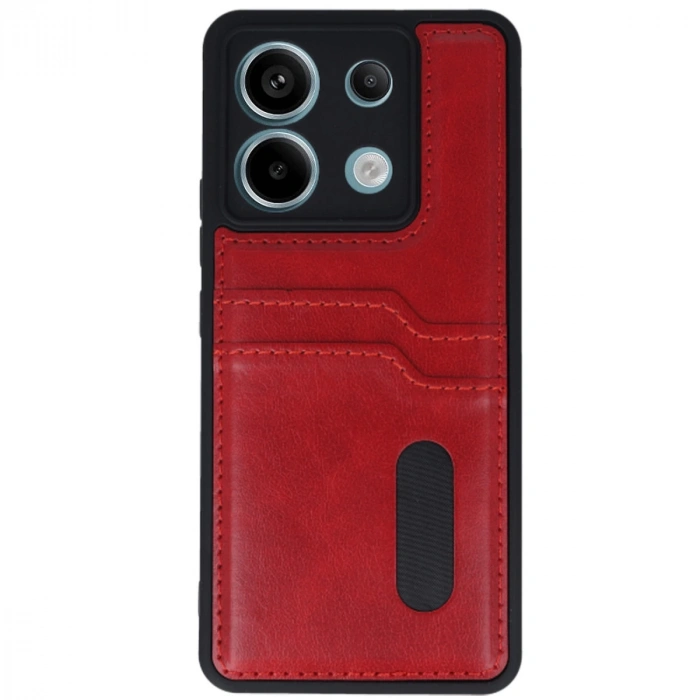 Xiaomi Redmi Note 13 Pro 5g Kılıf Sara Kartvizitli Deri Kılıf - Kırmızı