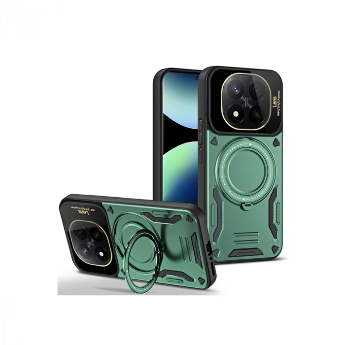 Xiaomi Redmi Note 14 Pro 5g Kılıf Joy Lens Standlı Kapak - Koyu Yeşil