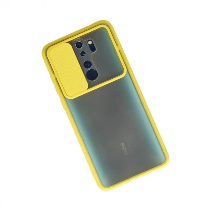 Xiaomi Redmi Note 8 Pro Kılıf Palm Buzlu Kamera Sürgülü Silikon - Sarı