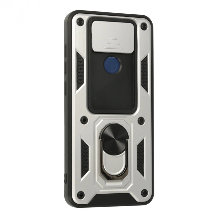 Xiaomi Redmi Note 9 Kılıf Pars Lens Yüzüklü Silikon - Gümüş