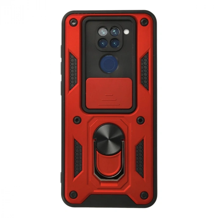 Xiaomi Redmi Note 9 Kılıf Pars Lens Yüzüklü Silikon - Kırmızı