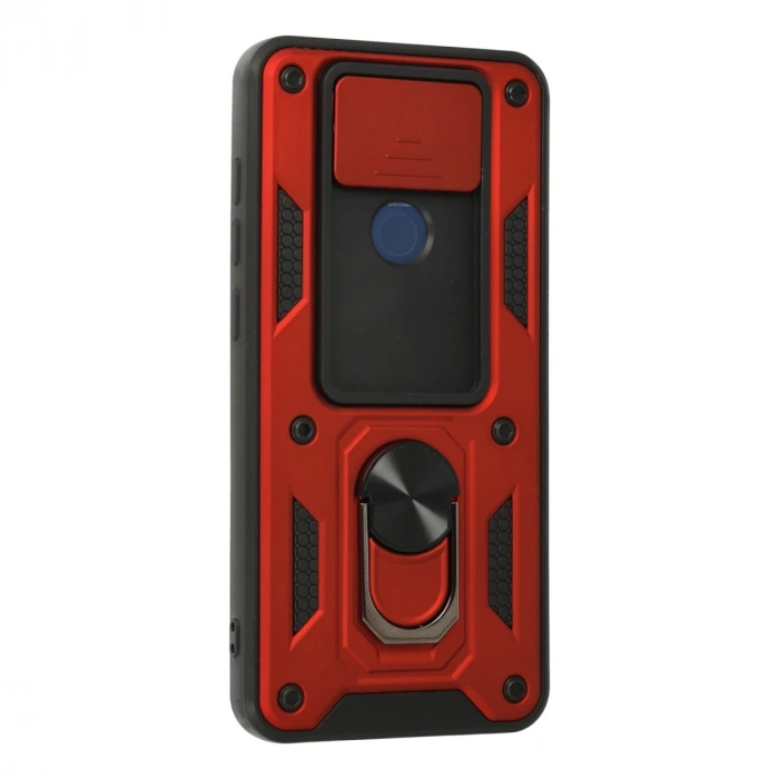 Xiaomi Redmi Note 9 Kılıf Pars Lens Yüzüklü Silikon - Kırmızı