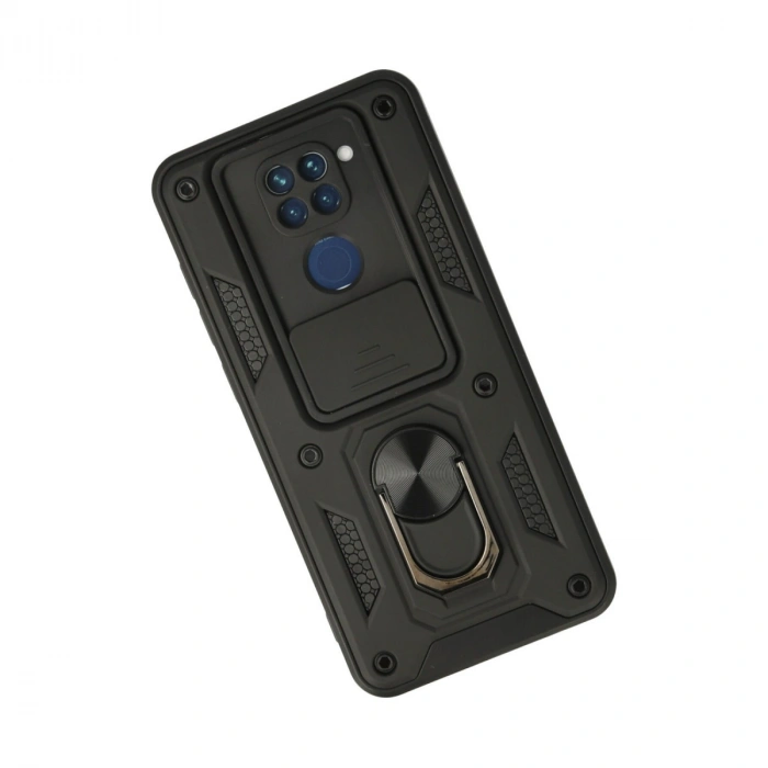 Xiaomi Redmi Note 9 Kılıf Pars Lens Yüzüklü Silikon - Siyah