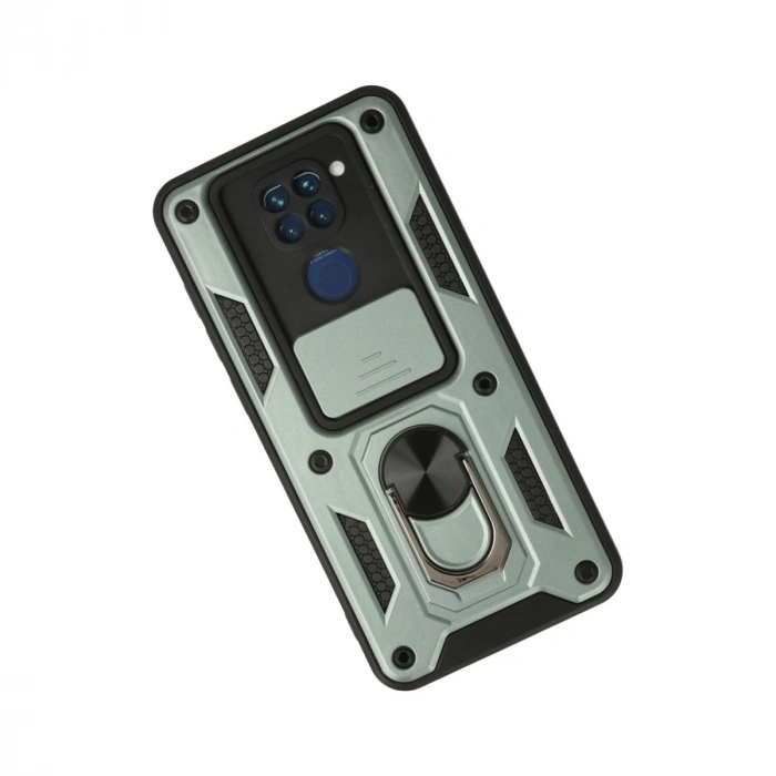 Xiaomi Redmi Note 9 Kılıf Pars Lens Yüzüklü Silikon - Yeşil