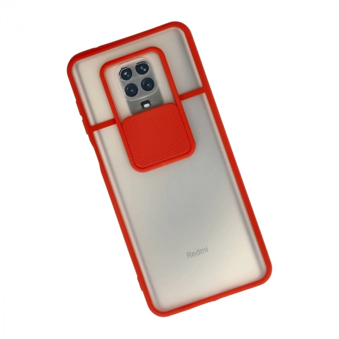 Xiaomi Redmi Note 9 Pro Kılıf Palm Buzlu Kamera Sürgülü Silikon - Kırmızı