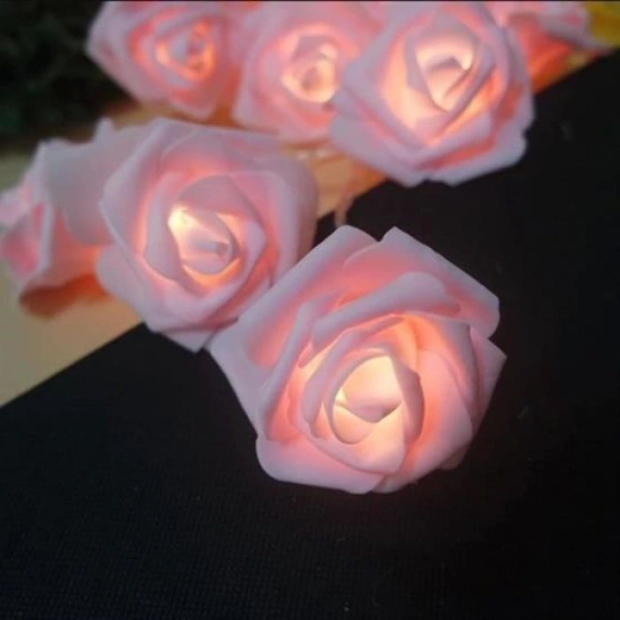 Yapay Gül Tasarımlı Dekoratif Led Işık Pilli (20 Gül)