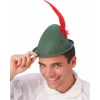 Peter Pan Şapkası Yeşil Renk Kırmızı Tüylü