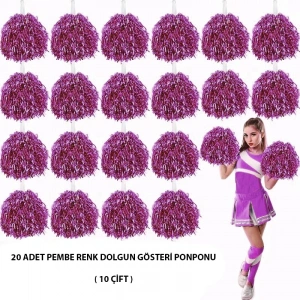 10 Çift ( 20 Adet ) Pembe Renk 23 Nisan 19 Mayıs 29 Ekim Okul Gösteri Ponponları