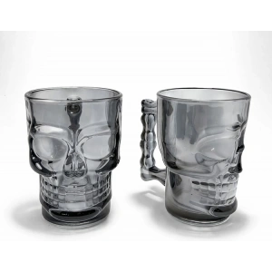 2li Siyah Cam Kurukafa Kupa Bardak Seti