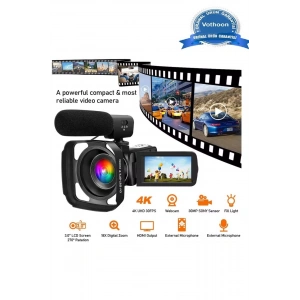 4k Vlog Dijital Video Kamera Wifi 48mp 16x Kaydedici Fotoğrafçılık 3.0’’ıps Dokunmatik Ekran Mikrofon Çift Batarya