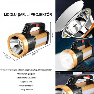 6 Mod Şarjlı El Feneri Projektör Tipi  Wt-615