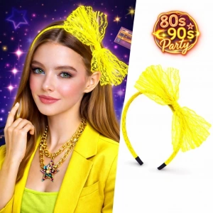 80’ler 90’lar Neon Sarı Dantel Taç Fiyonklu