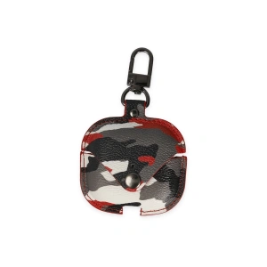 Airpods 3 (3.nesil) Çanta Kamuflaj Deri Kılıf - Kırmızı