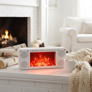 Alev Şömine Efektli Bluetooth Hoparlör Beyaz